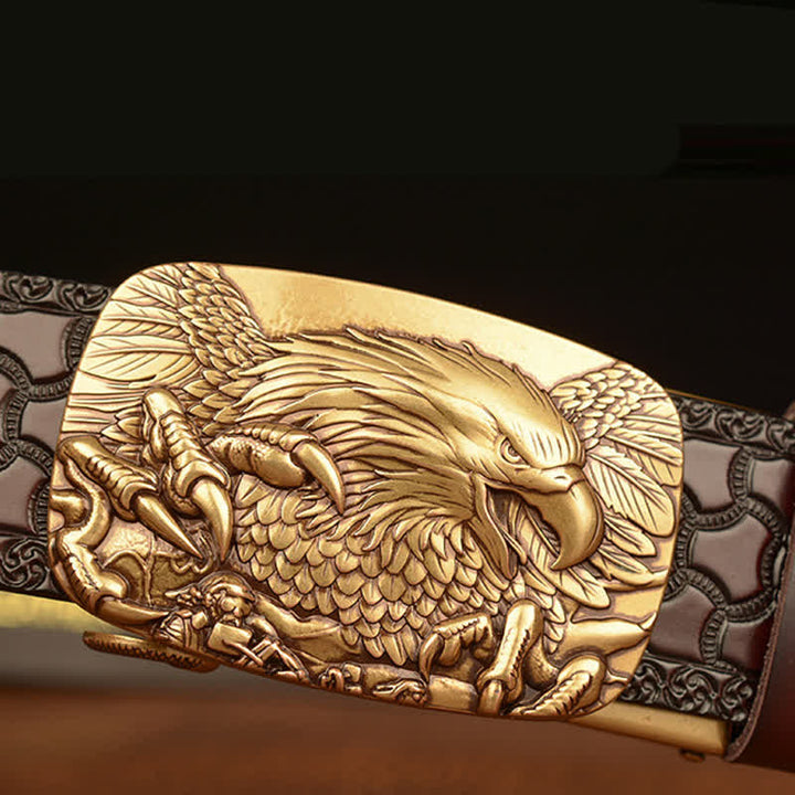 Cintura in vera pelle con fibbia aquila da uomo