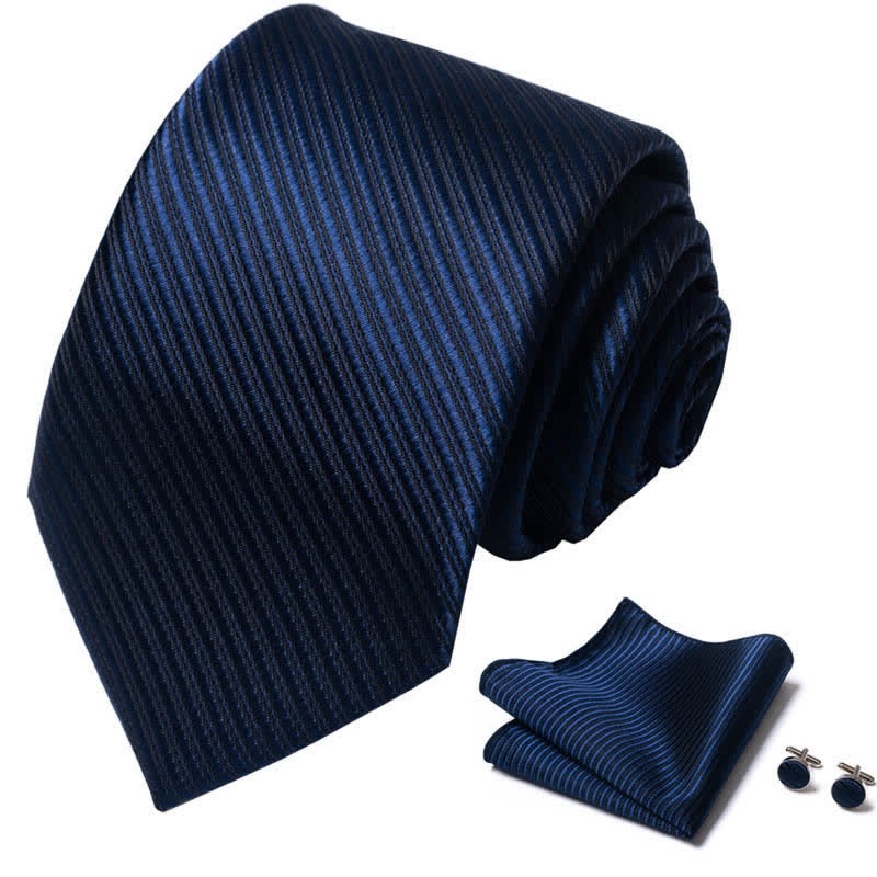 Set di 3 cravatte da uomo in twill blu navy tinta unita