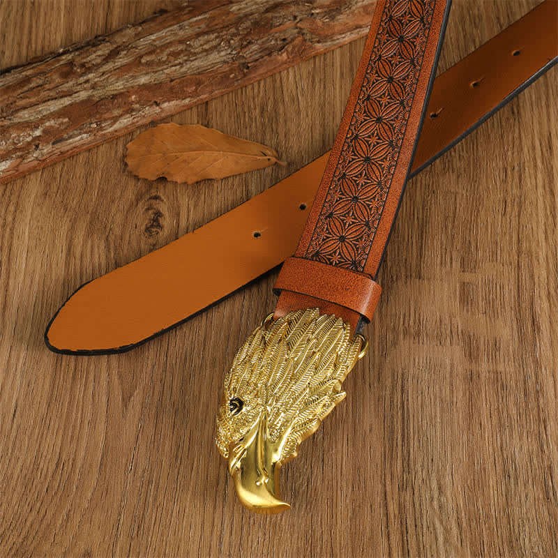 Cintura da uomo in pelle western con testa d'aquila e avvoltoio realistico