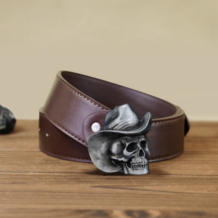 Cintura in pelle con fibbia per cappello e testa di teschio creativa fai da te da uomo