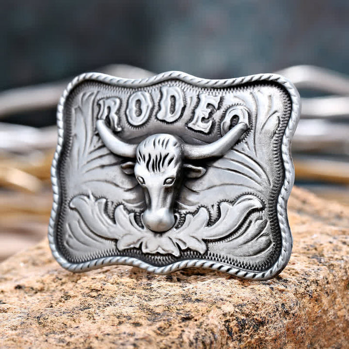 Cintura in pelle fai da te da uomo con fibbia da rodeo Longhorn Bull in argento