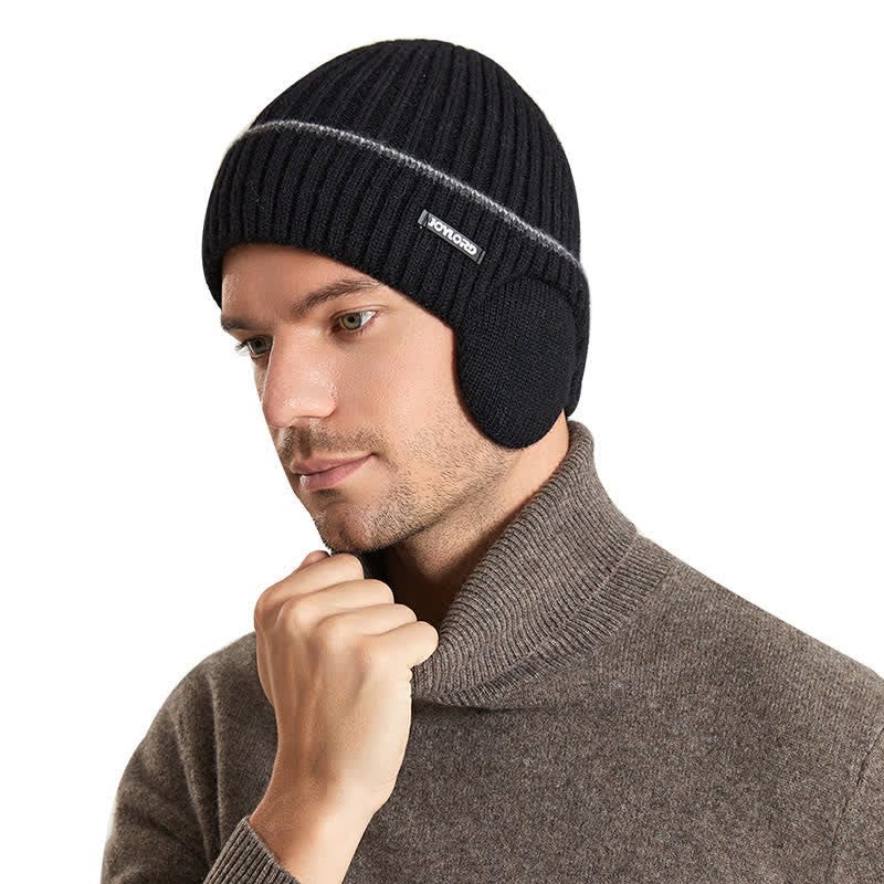 Cappello unisex in maglia elastica spessa con paraorecchie tinta unita