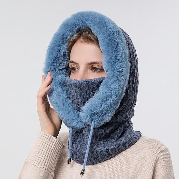 Cappello lavorato a maglia con cappuccio e maschera per il viso color caramella da donna