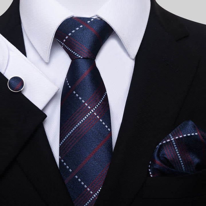 Set di 3 cravatte a quadri blu navy e rosso da uomo