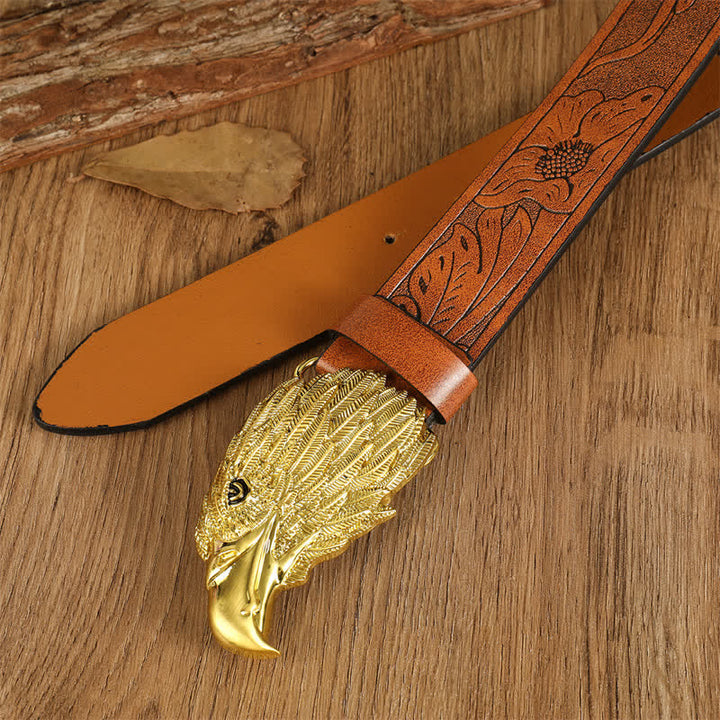Cintura da uomo in pelle western con testa d'aquila e avvoltoio realistico