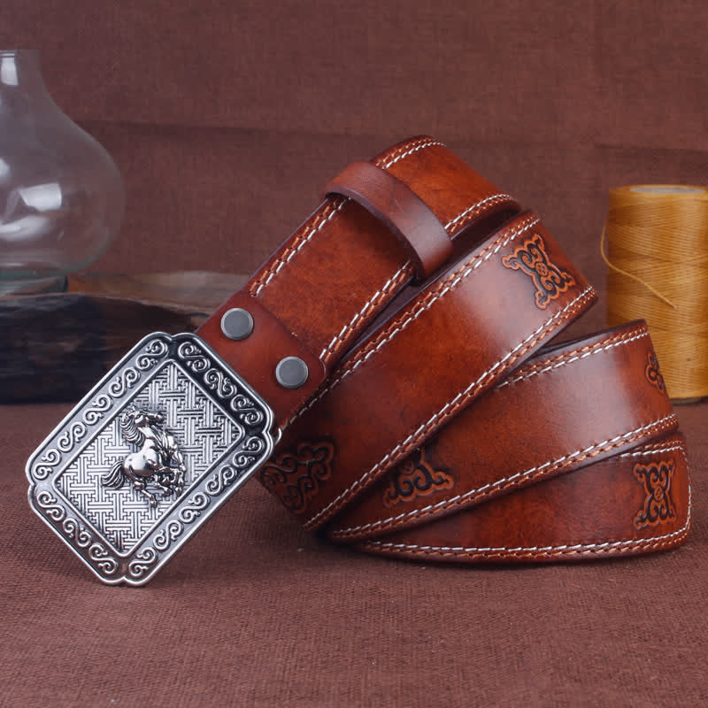 Cintura etnica da uomo in pelle di cavallo color argento da cowboy