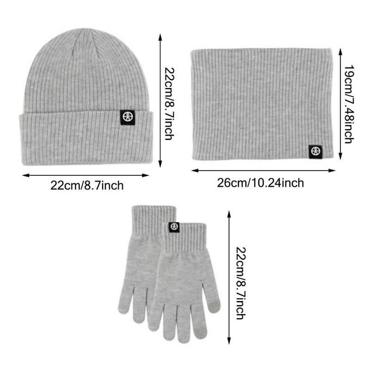 Set di 3 cappelli, sciarpe e guanti in morbido, unisex, tinta unita