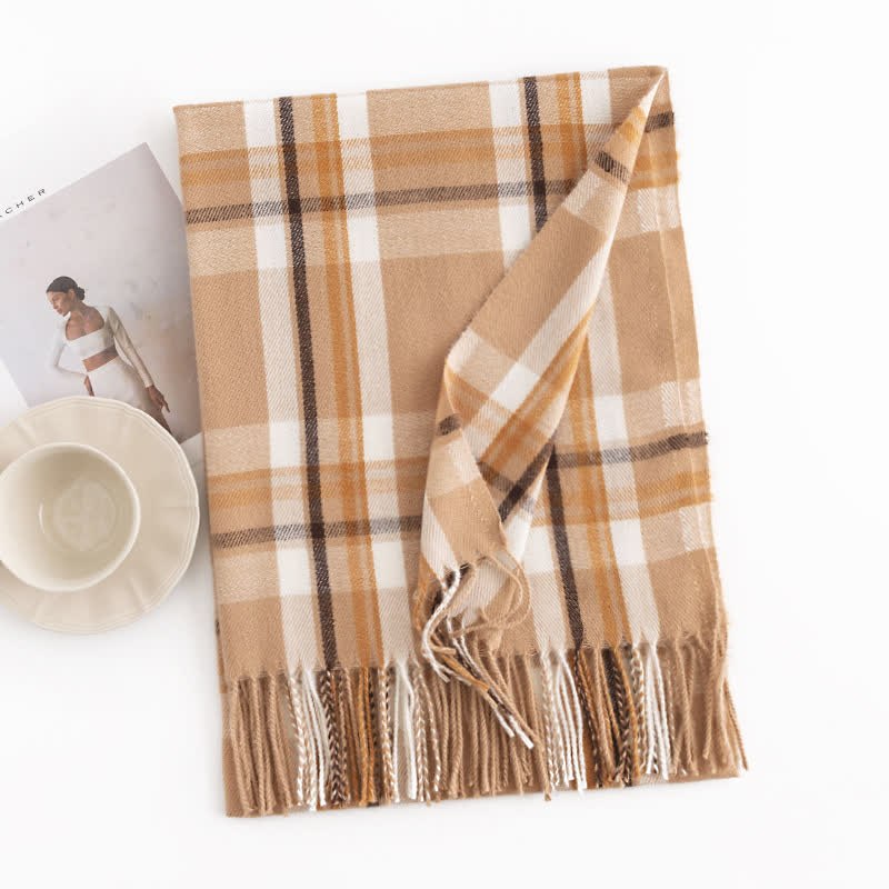 Sciarpa con frange a quadri britannici versatile da donna