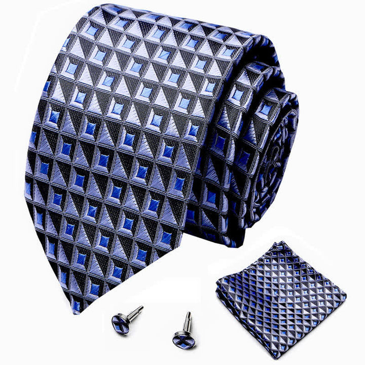 Set di 3 cravatte da uomo con diamanti blu e neri fantasy