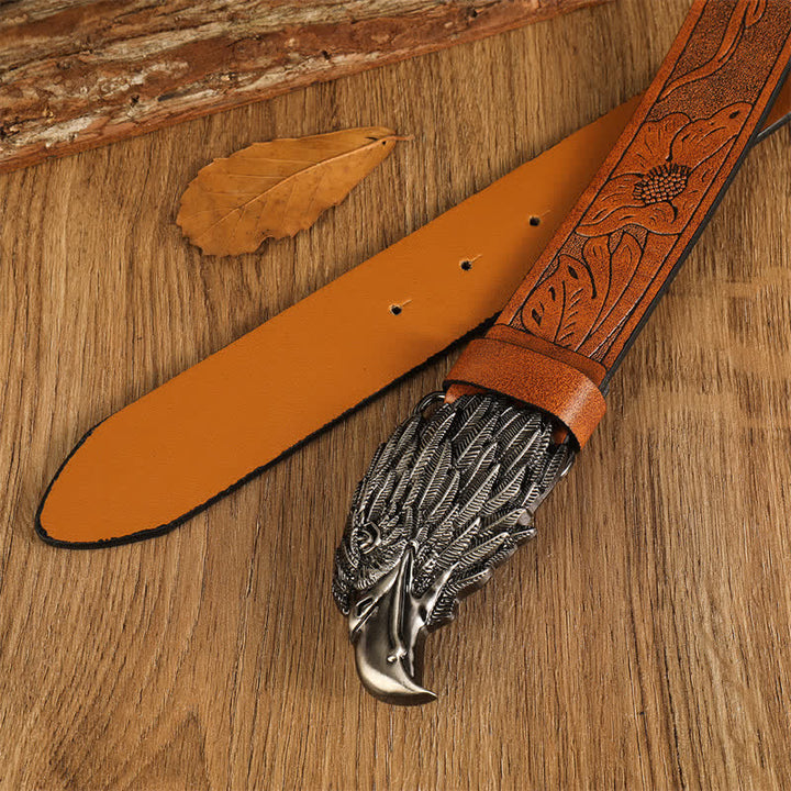 Cintura da uomo in pelle western con testa d'aquila e avvoltoio realistico
