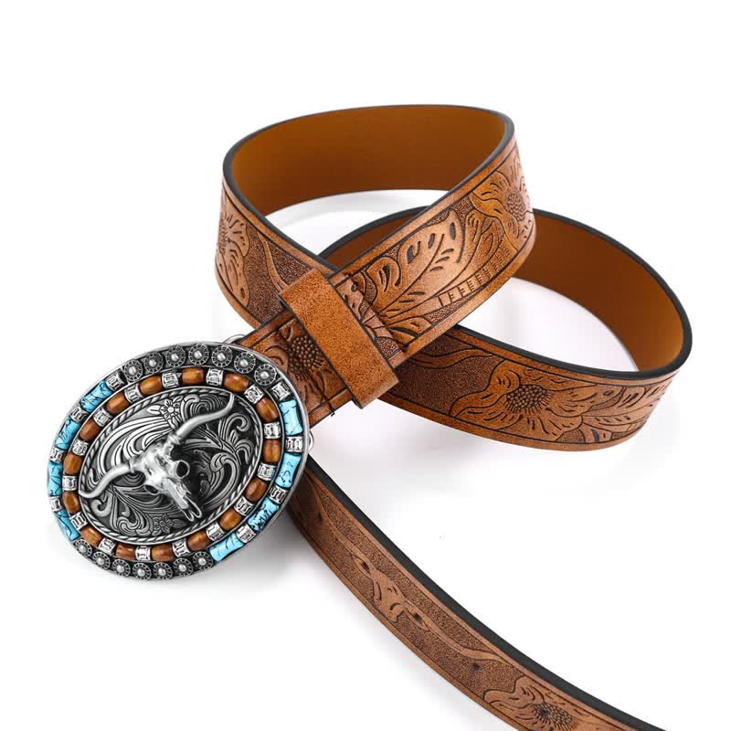 Cintura da uomo in pelle di toro turchese da cowboy western