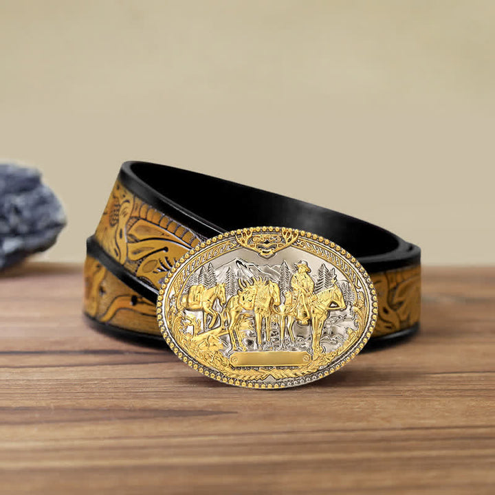 Cintura in pelle con fibbia a forma di cavallo da cavaliere da cowboy fai da te da uomo