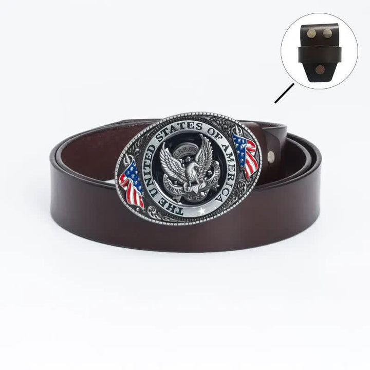 Cintura in pelle di lusso da uomo con bandiera americana e aquila
