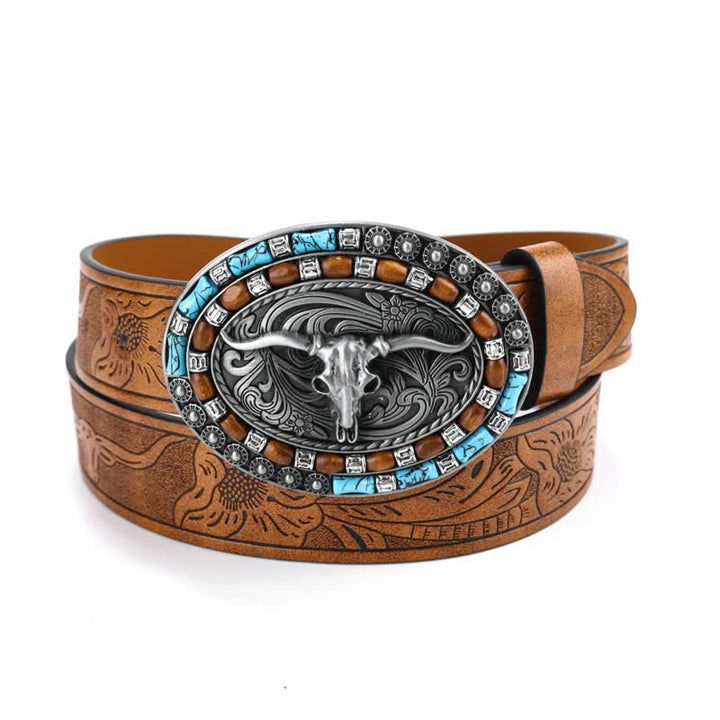 Cintura da uomo in pelle di toro turchese da cowboy western
