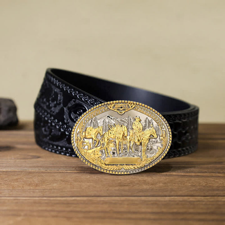 Cintura in pelle con fibbia a forma di cavallo da cavaliere da cowboy fai da te da uomo