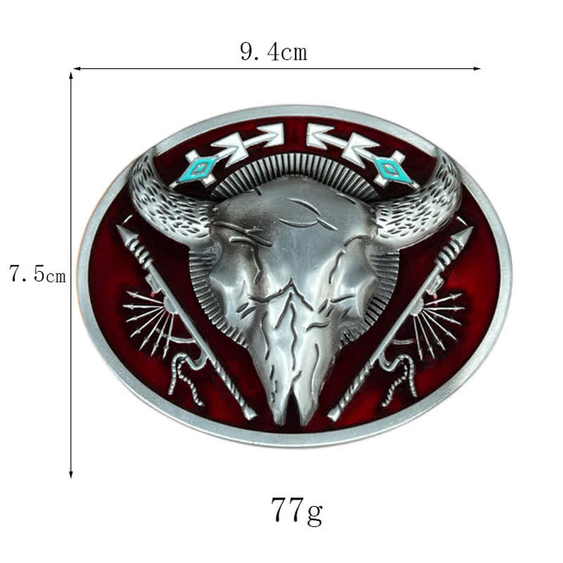 Cintura in pelle con fibbia a forma di teschio di toro a tema indiano fai da te da uomo