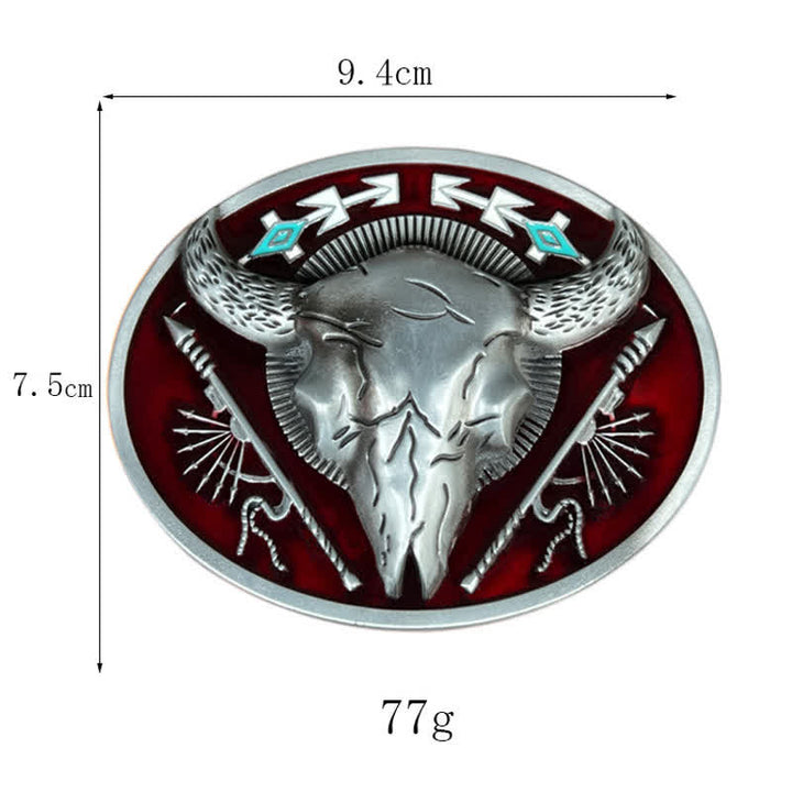 Cintura in pelle con fibbia a forma di teschio di toro a tema indiano fai da te da uomo