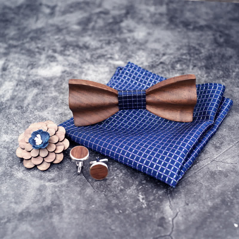 Set di 4 papillon in legno di noce nero da uomo