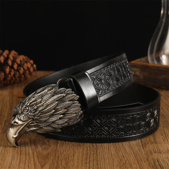 Cintura da uomo in pelle western con testa d'aquila e avvoltoio realistico