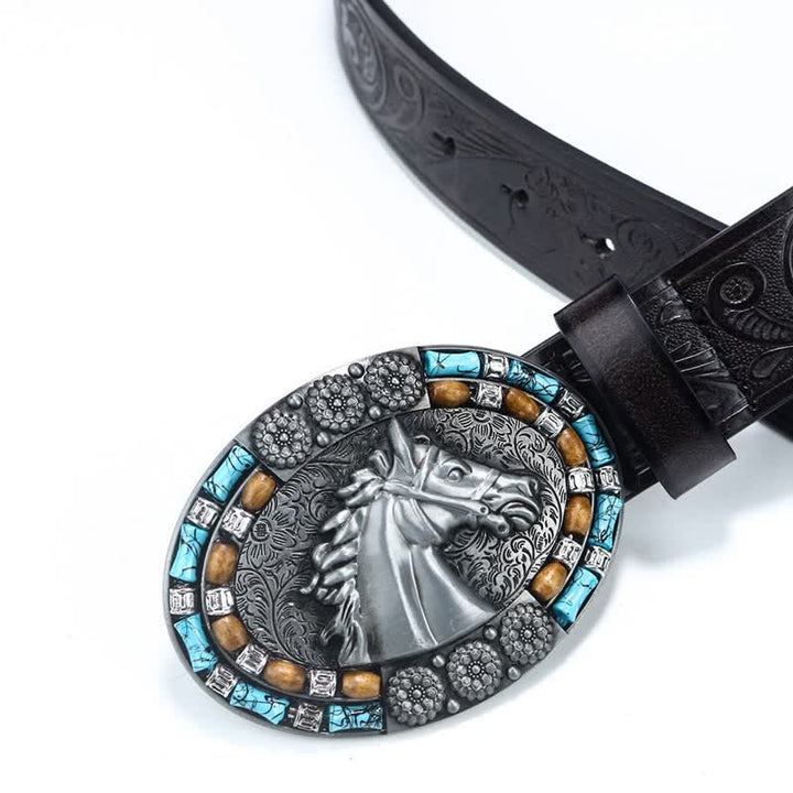 Cintura da uomo in pelle turchese con testa di cavallo da cowboy