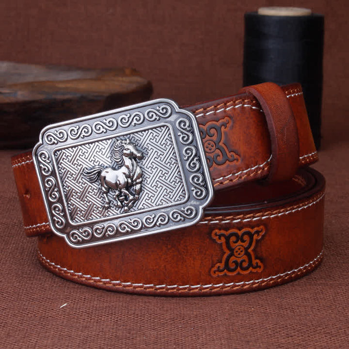Cintura etnica da uomo in pelle di cavallo color argento da cowboy