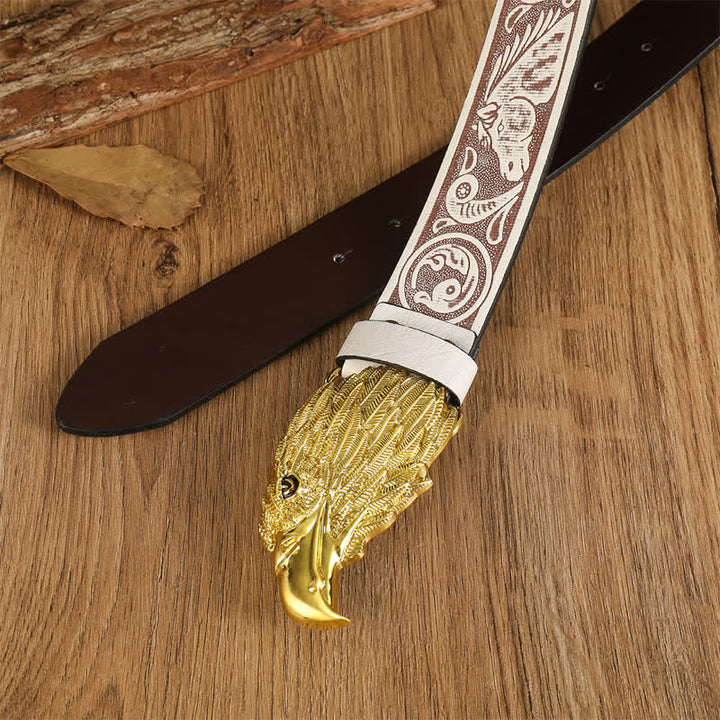 Cintura da uomo in pelle western con testa d'aquila e avvoltoio realistico