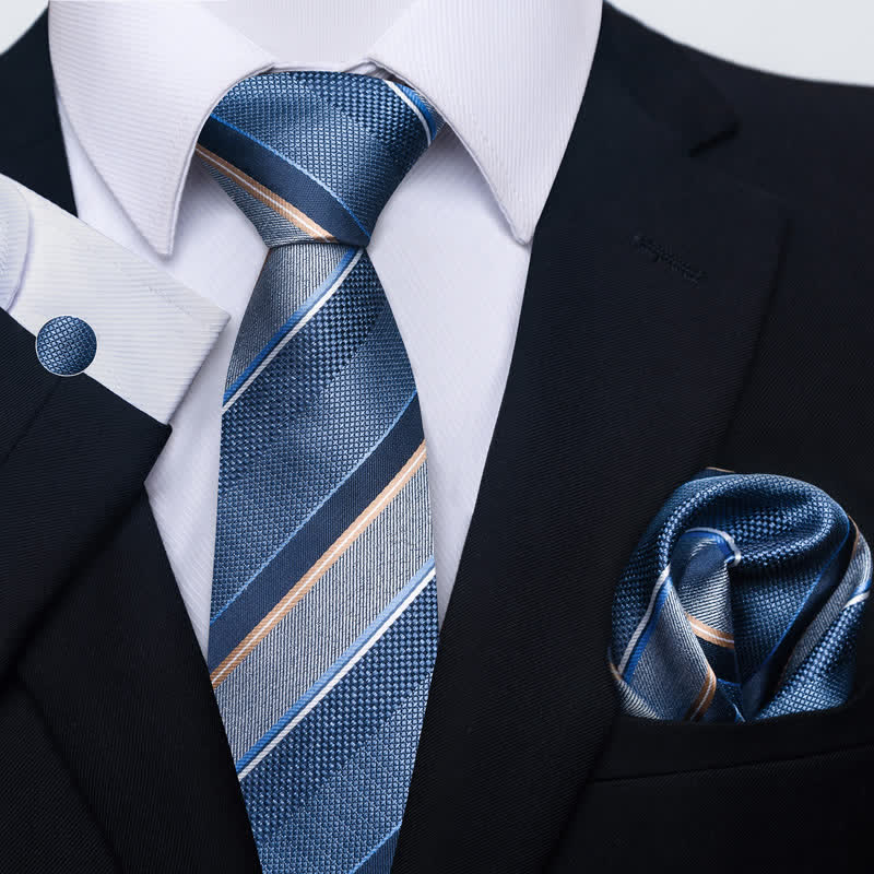 Set di 3 cravatte a righe blu da uomo
