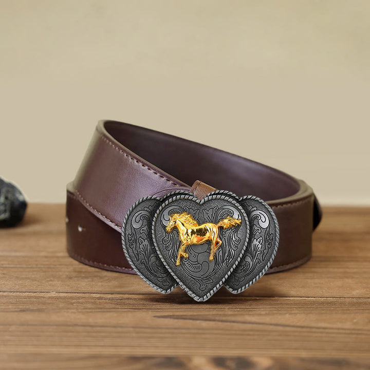 Cintura in pelle con fibbia a forma di cuore triplo cavallo fai da te da uomo