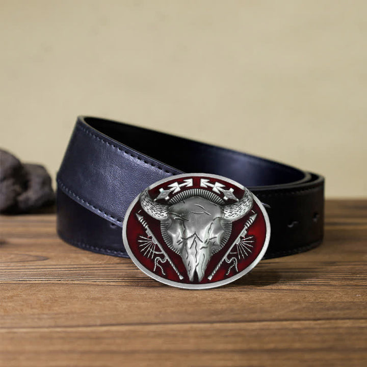 Cintura in pelle con fibbia a forma di teschio di toro a tema indiano fai da te da uomo
