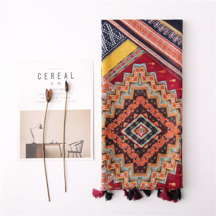 Sciarpa con nappe floreali e stampa bohémien da donna