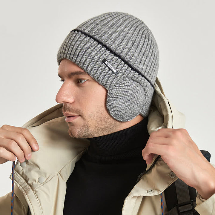 Cappello unisex in maglia elastica spessa con paraorecchie tinta unita