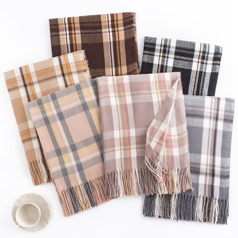 Sciarpa con frange a quadri britannici versatile da donna