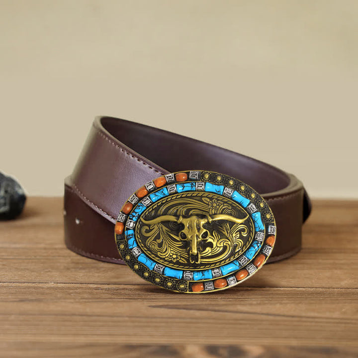 Cintura in pelle con fibbia a forma di toro con perline di legno turchese fai da te da uomo