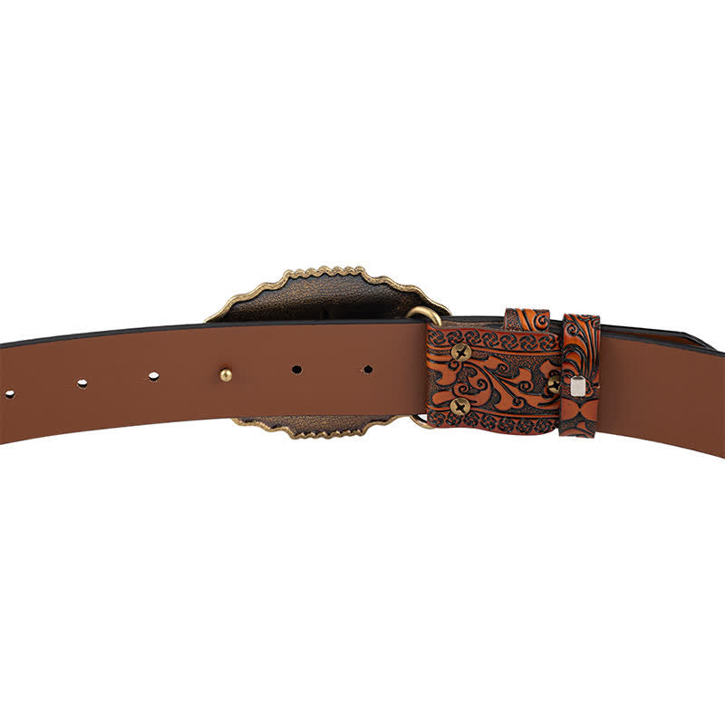 Cintura classica in pelle con teschio di toro floreale da uomo