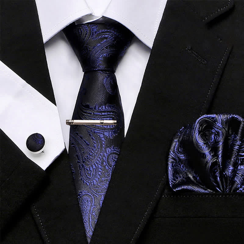 Cravatta Uomo In Seta Con Motivo Paisley Floreale - Nero E Verde Alga - 150 Cm