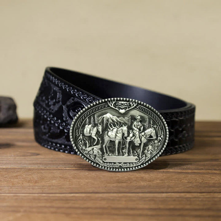 Cintura in pelle con fibbia a forma di cavallo da cavaliere da cowboy fai da te da uomo