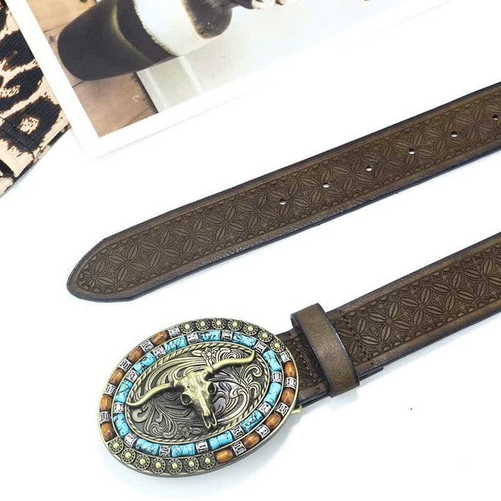 Cintura da uomo in pelle di toro turchese da cowboy western