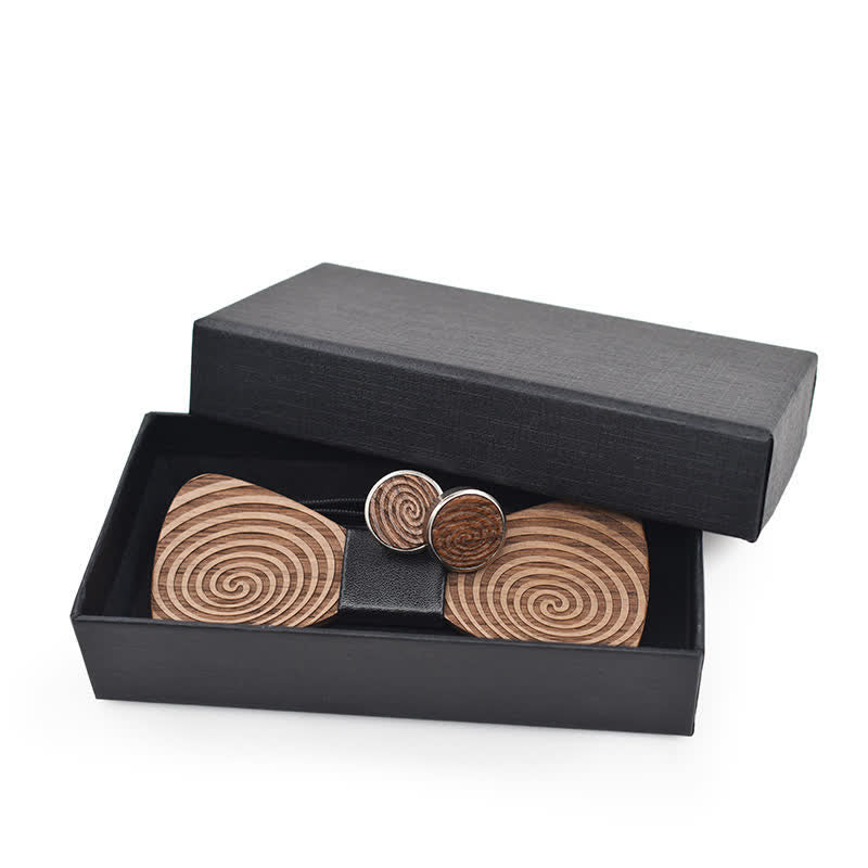 Set di 2 papillon in legno con stampa a vortice ipnotico da uomo