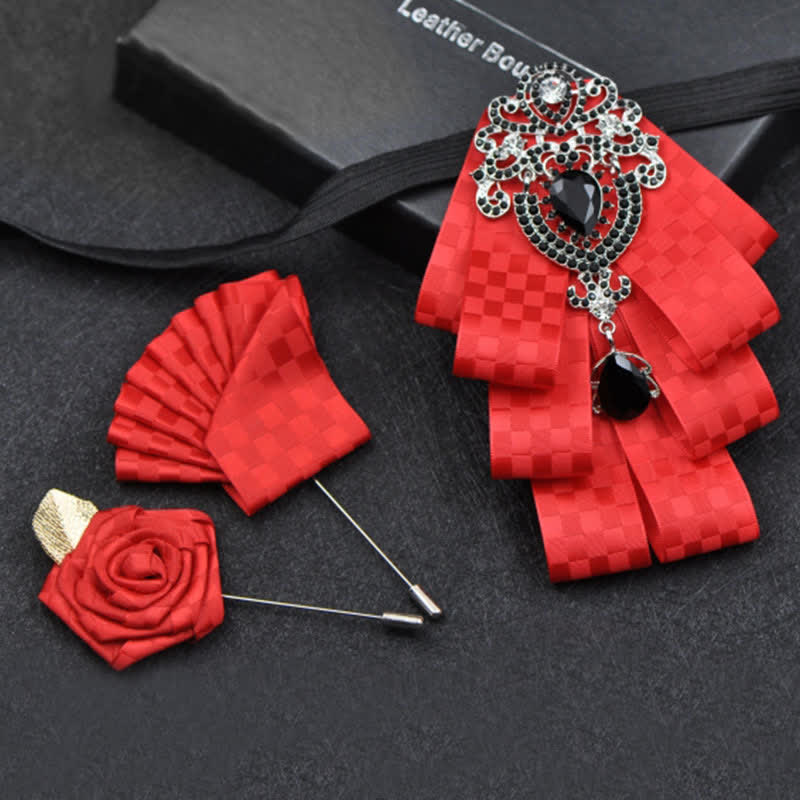 Set di 3 papillon con strass neri a quadri