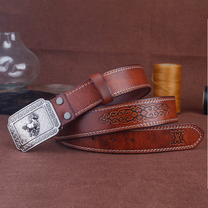 Cintura etnica da uomo in pelle di cavallo color argento da cowboy