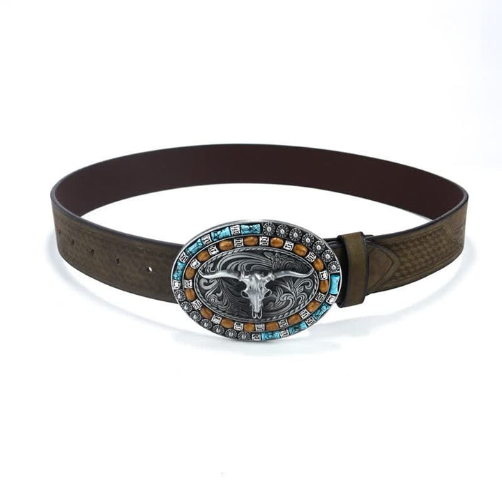 Cintura da uomo in pelle di toro turchese da cowboy western