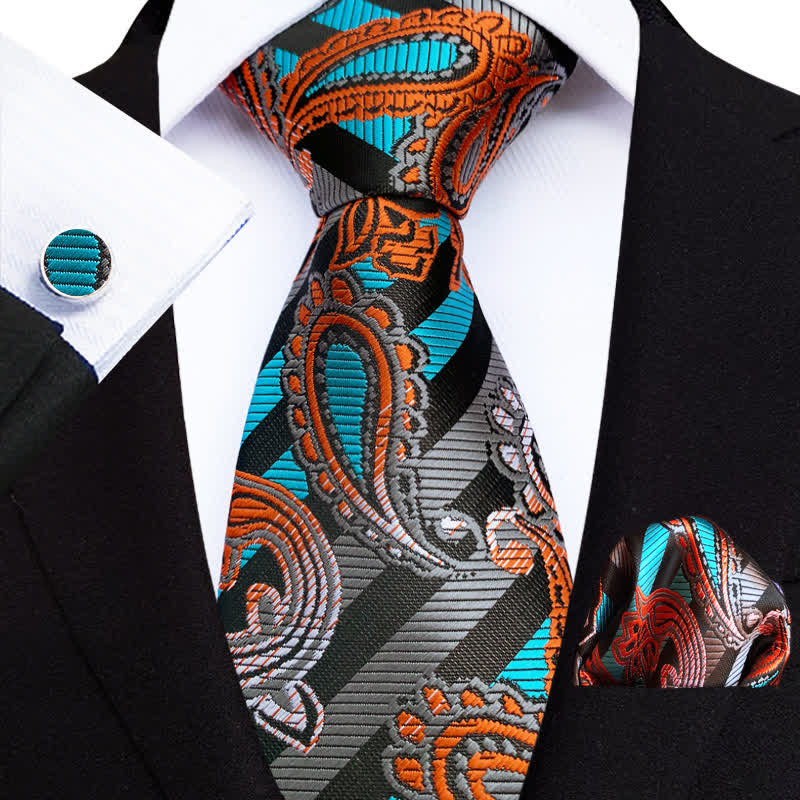 Set di 3 cravatte da uomo con motivo paisley tramonto acquamarina