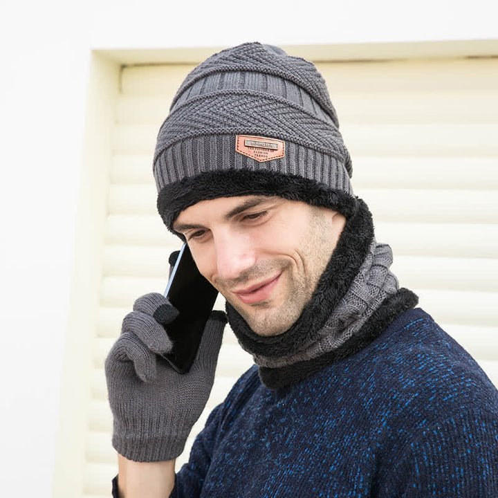 3 pezzi adulto-bambino berretti cappello lavorato a maglia sciarpa guanti set