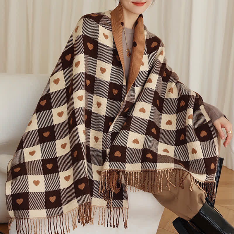 Sciarpa a scacchi Love Winter Cape da donna