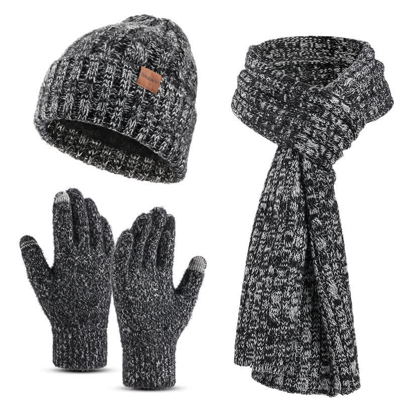 Set 3 pezzi unisex elegante cappello sciarpa lunga guanti touch screen