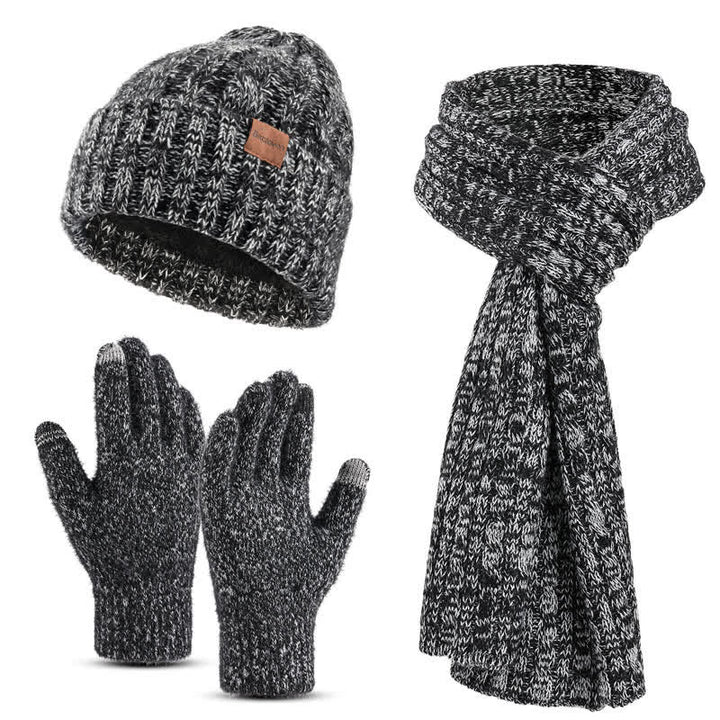 Set 3 pezzi unisex elegante cappello sciarpa lunga guanti touch screen