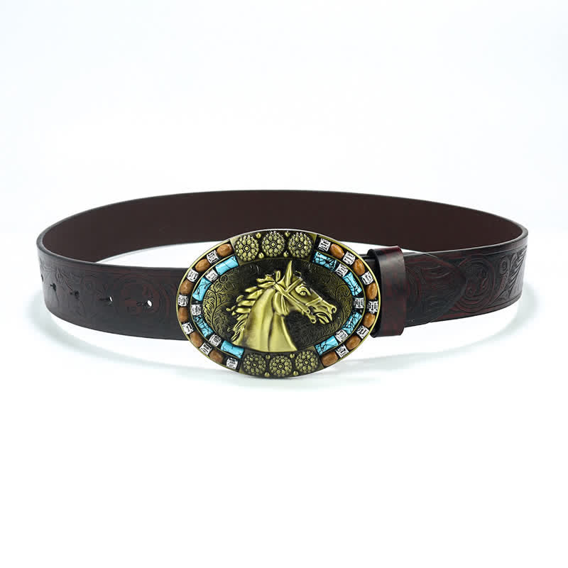 Cintura da uomo in pelle turchese con testa di cavallo da cowboy
