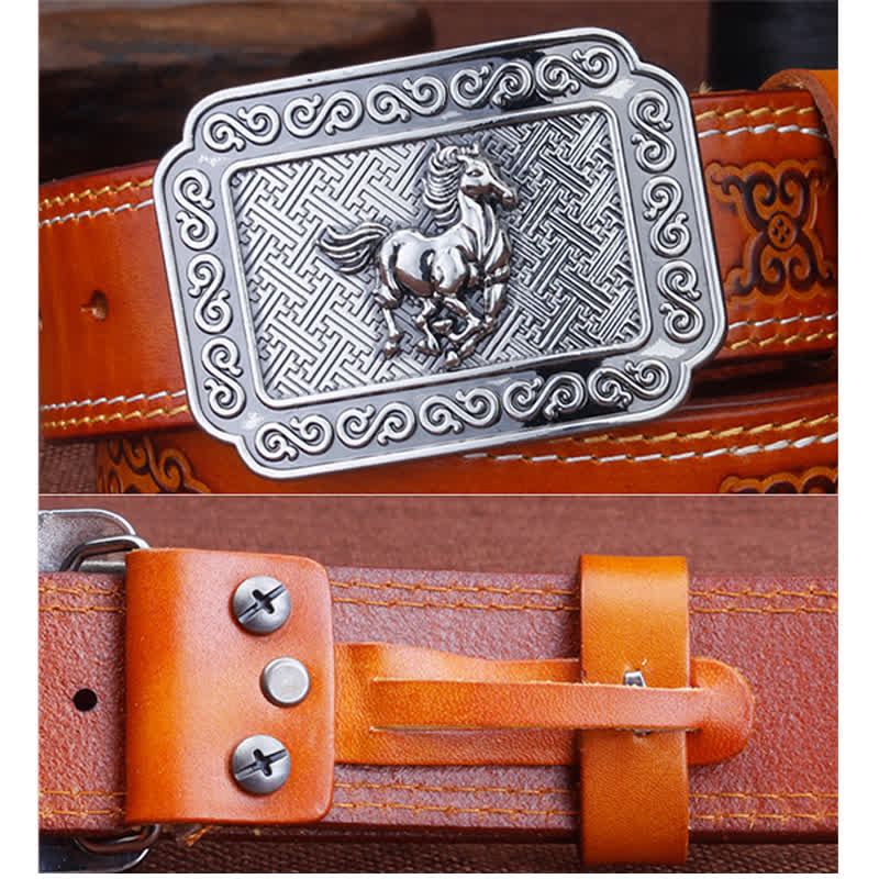Cintura etnica da uomo in pelle di cavallo color argento da cowboy