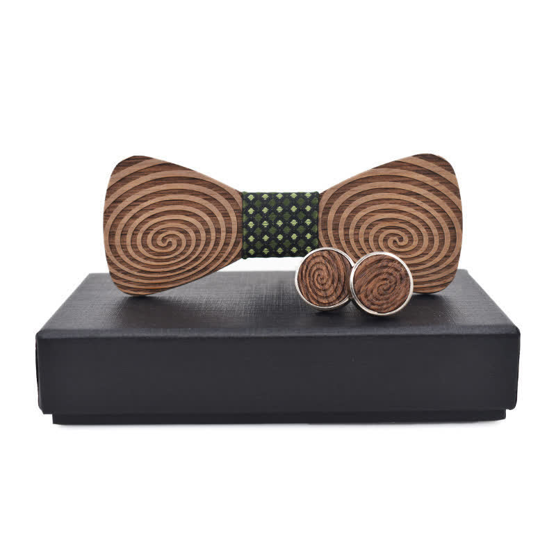 Set di 2 papillon in legno con stampa a vortice ipnotico da uomo