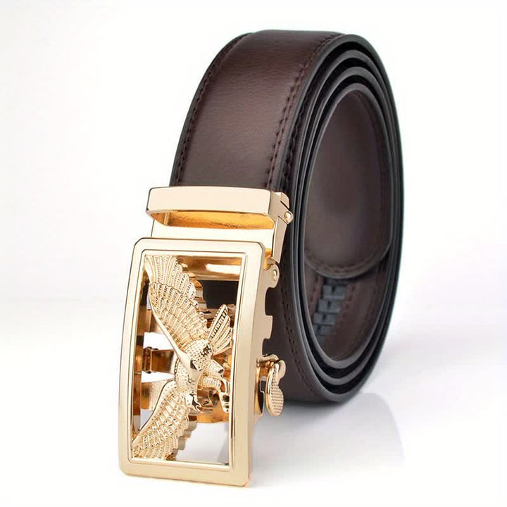 Cintura in pelle con decorazione aquila volante Hollow Hawk da uomo
